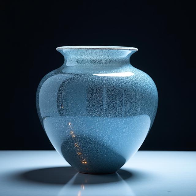 Artisanal ceramic vase with digital data overlays